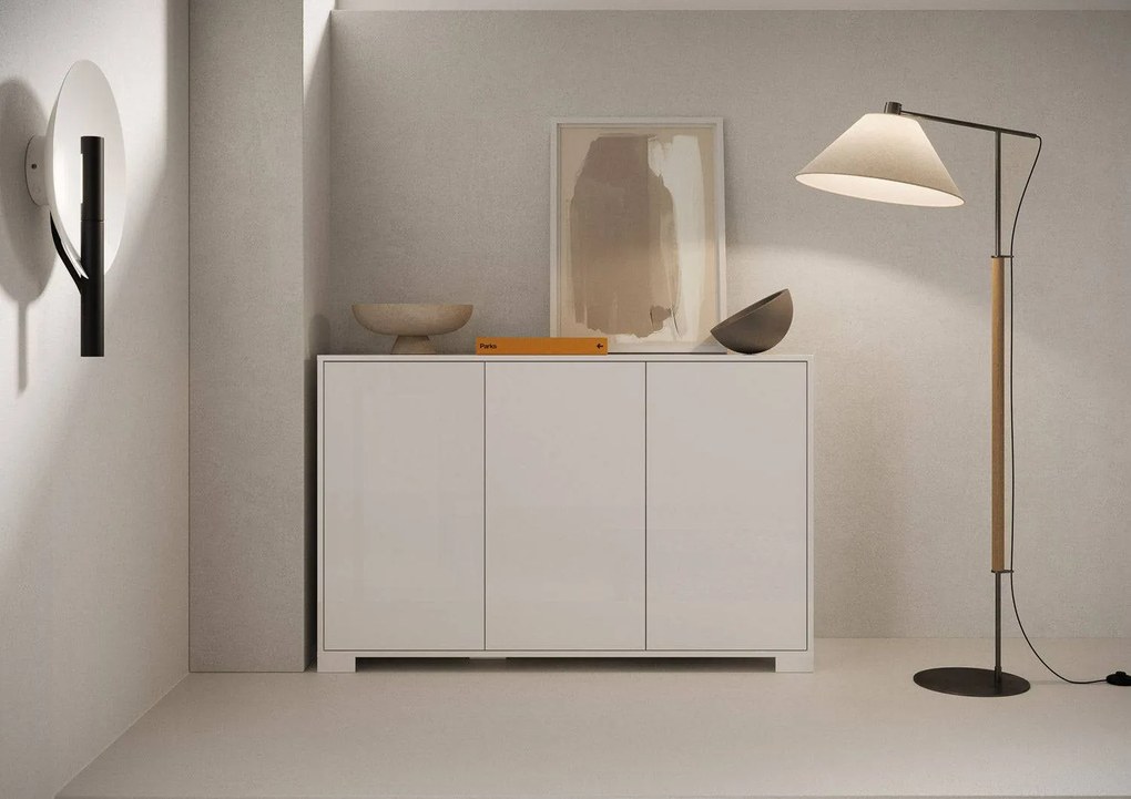 Madia e Porta TV Lumina con ante in bianco lucido e cashmere, Bianco Lucido / Madia 3 ante