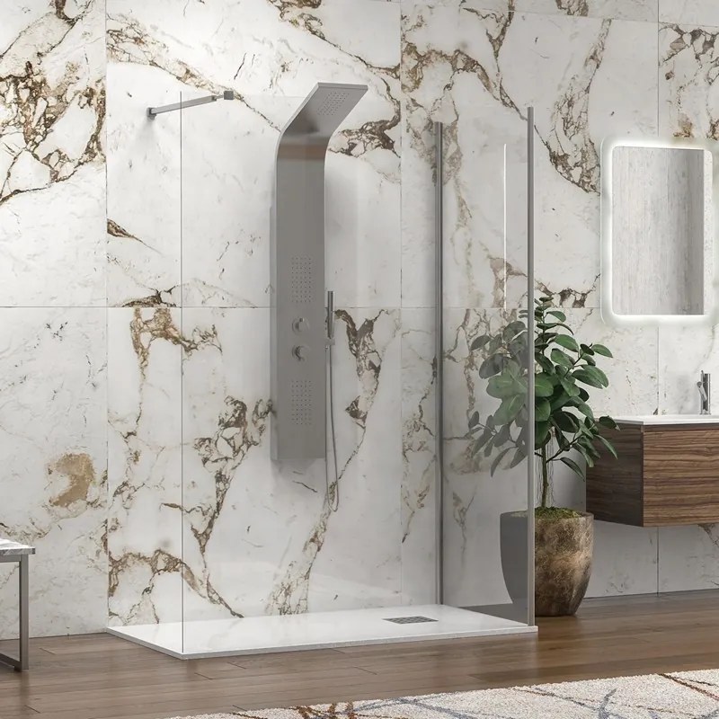 Kamalu - Doccia walkin 80x100cm angolare vetro 8mm anticalcare KW4000