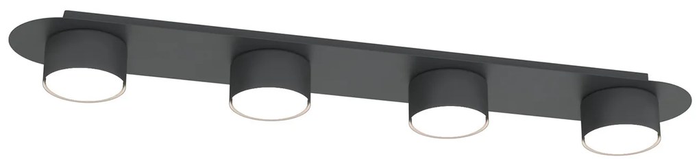 Plafoniera 4 Luci Freya In Acciaio Nero Diffusori A Cilindro