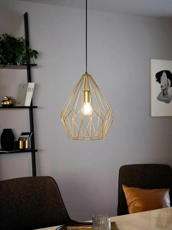 Lampadario Design Carlton dorato paralume oro E27 Ø31cm EGLO