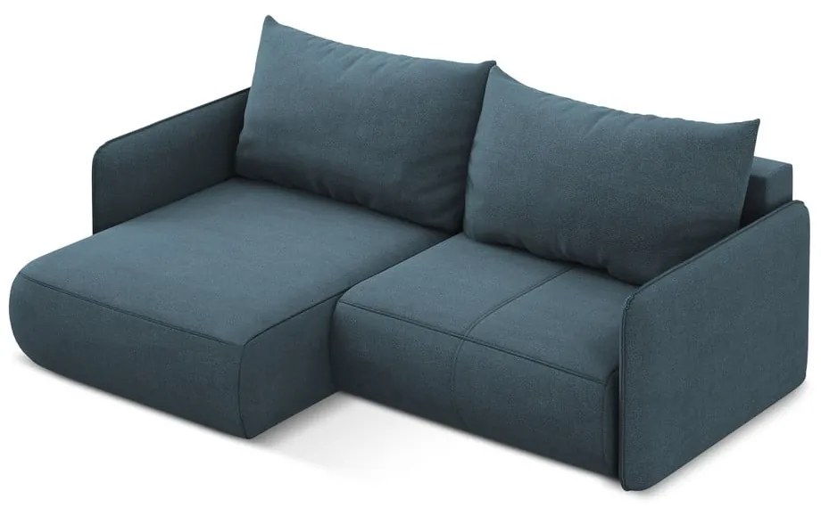 Divano angolare blu allungabile/con contenitore (con penisola a sinistra) Nanea – Makamii