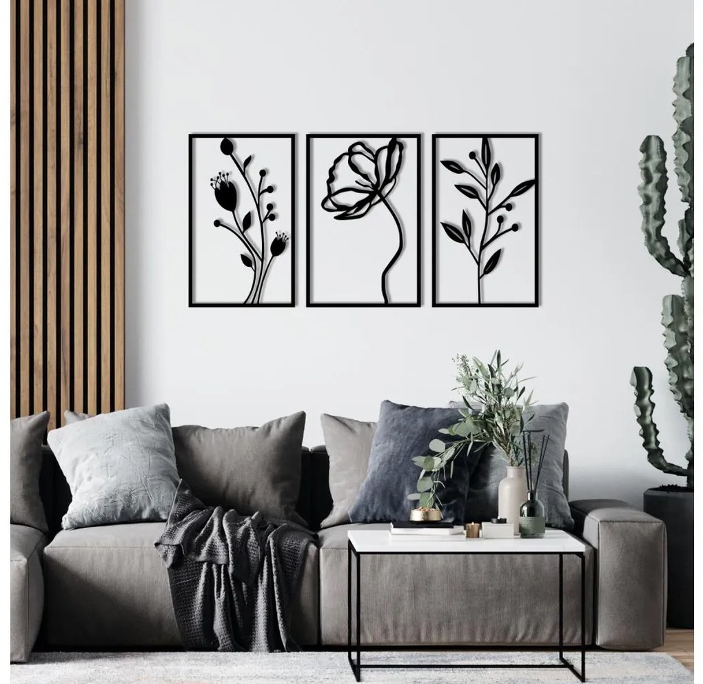 SET 3x Decorazione da muro 78x39 cm fiori metallo