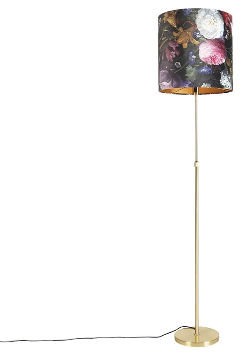 Lampada da terra oro/ottone con paralume in velluto a fiori 40/40 cm - Parte