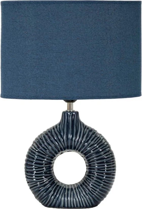 Lampada da tavolo blu in ceramica con paralume in tessuto (altezza totale 43 cm) Seta – Mauro Ferretti