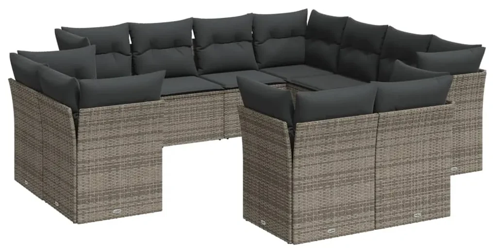 Set divani da giardino 11 pz con cuscini in polyrattan grigio
