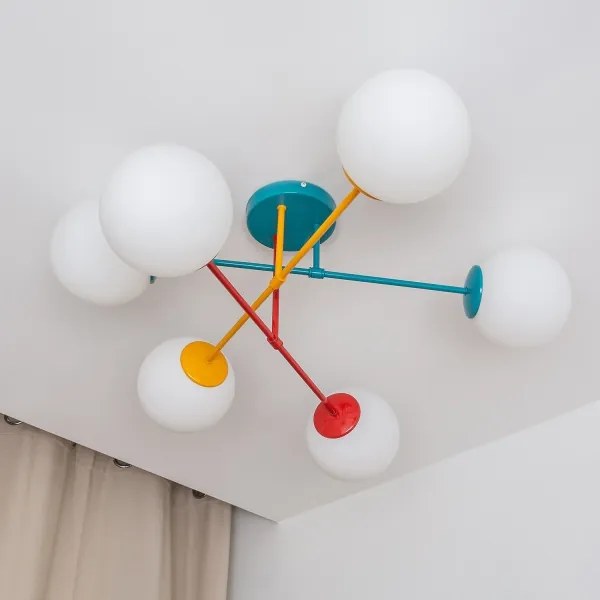 Plafoniera MOON 6xE27/15W/230V turchese/giallo/rosso