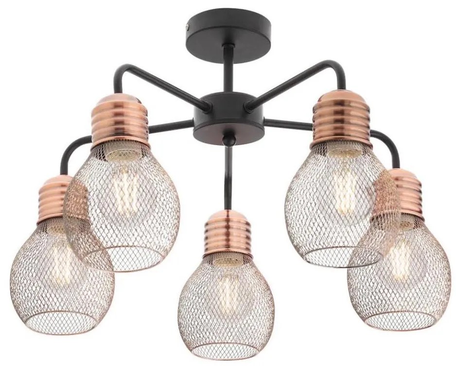 Redo 01-1577 - Lampadario su asta EDISON 5xE27/42W/230V Ø 53 cm nero/rame