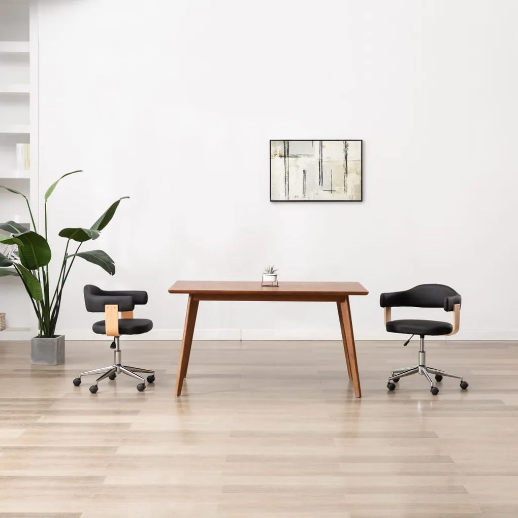 Sedia Da Ufficio Girevole Nera İn Legno Piegato E Similpelle /