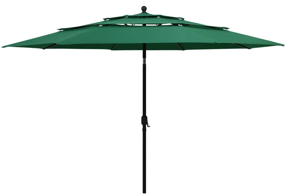 Ombrellone A 3 Livelli Con Palo İn Alluminio Verde 3,5 M /