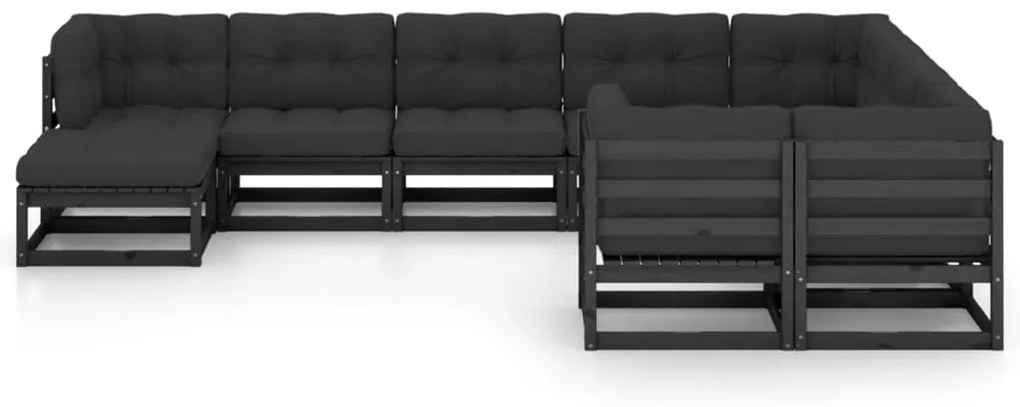 Set divani da giardino 10 pz con cuscini massello di pino nero