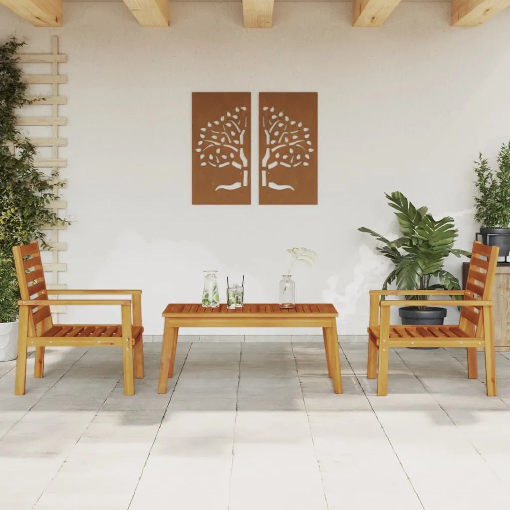 Set Da Salotto Da Giardino 3 Pz İn Legno Massello Di Acacia /