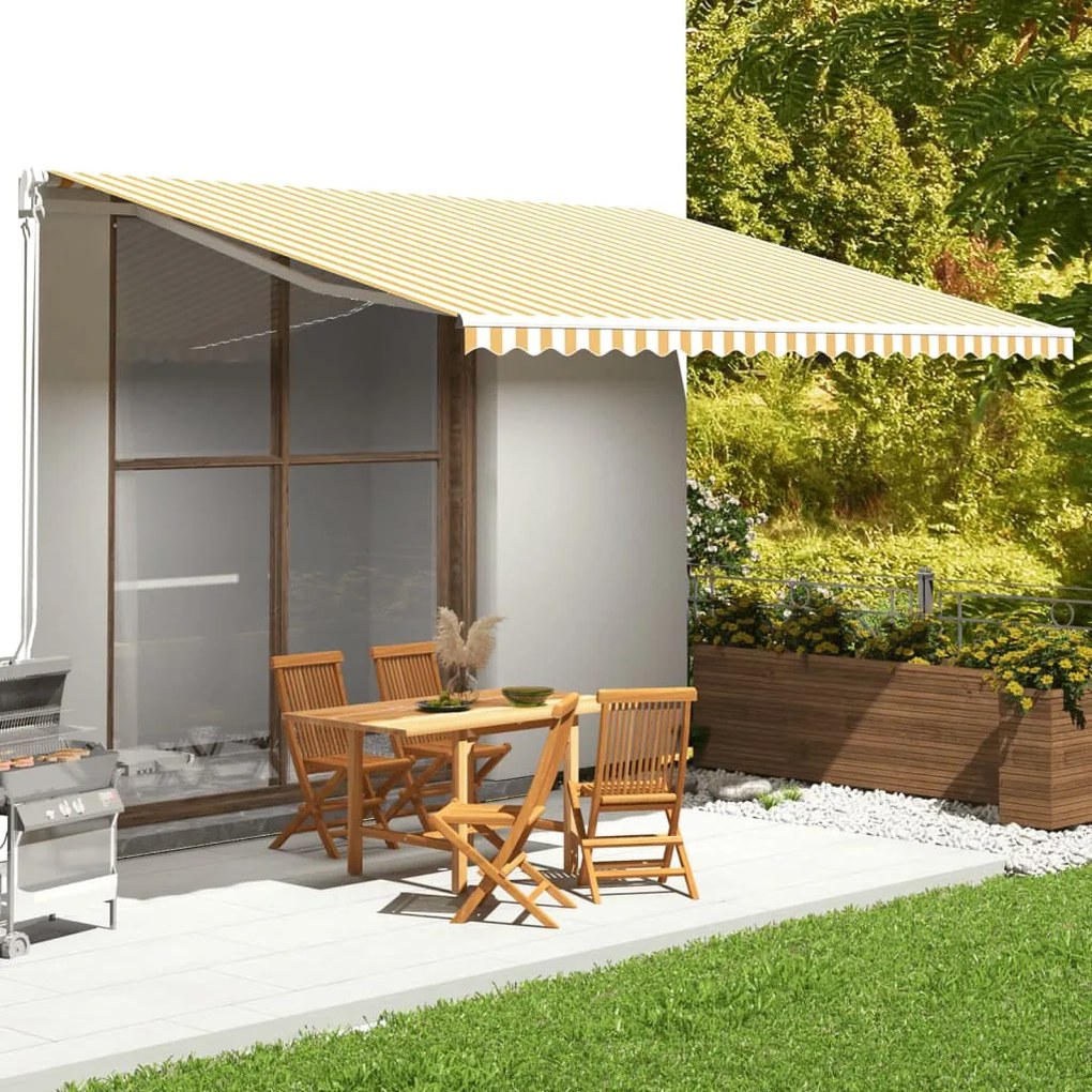 Tessuto Di Ricambio Per Tenda Da Sole Giallo E Bianco 5x3,5 M /