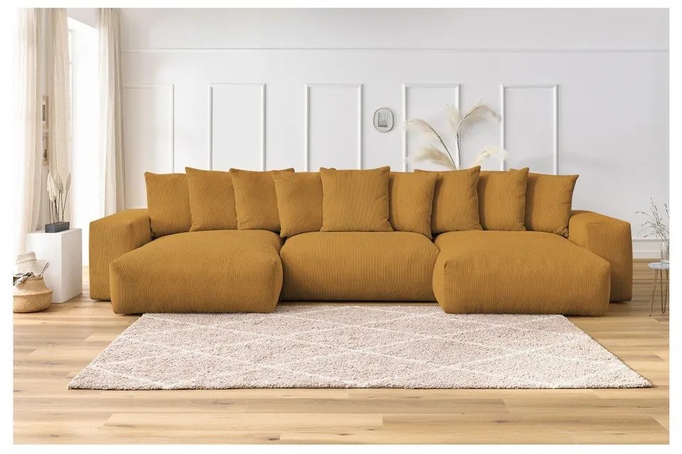 Divano angolare color senape con rivestimento in velluto a coste Voltaire – Bobochic Paris