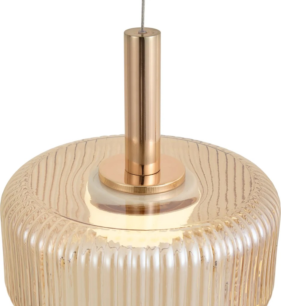Lampada a sospensione di design oro rosa con vetro ambrato, LED integrato, dimmerabile a 3 fasi, 3 luci Easylift - Fiera