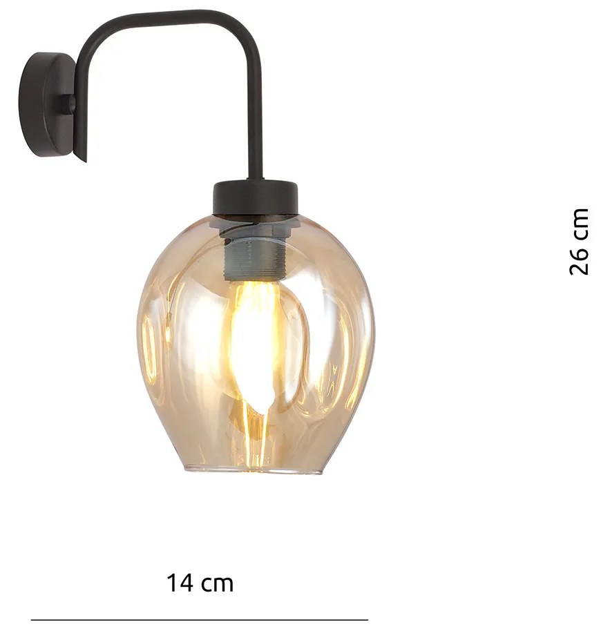 Applique Moderna 1 Luce Auriga In Accaio Nero E Vetro Ambra