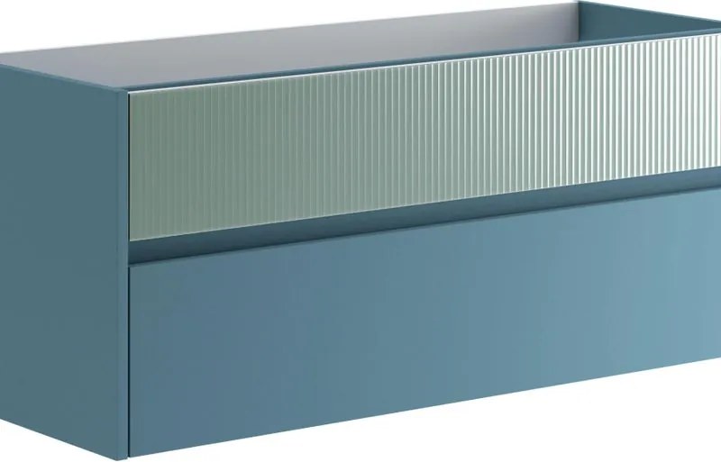 Mobile da bagno sospeso sotto lavabo Niwa 2 cassetti ideale per doppia vasca L119.5 x H50 x P45.5 cm blu pacifico e verde timo cannettato
