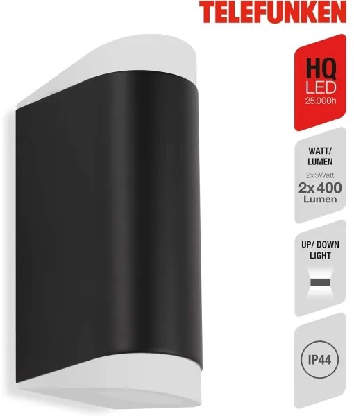 Telefunken 314905TF - Applique a LED da esterno 2xGU10/5W/230V IP44 nero