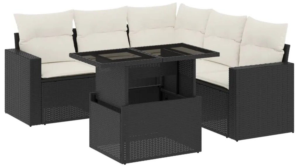 Set divano da giardino 6 pz con cuscini nero in polyrattan