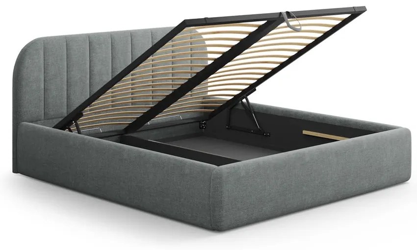 Letto matrimoniale imbottito grigio scuro con contenitore con rete inclusa 200x200 cm Juno – Windsor &amp; Co Sofas