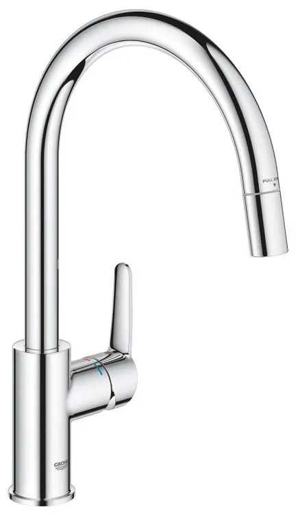 Rubinetto da cucina a doccetta a collo di cigno Start Clova Quickfix argento cromato lucido GROHE