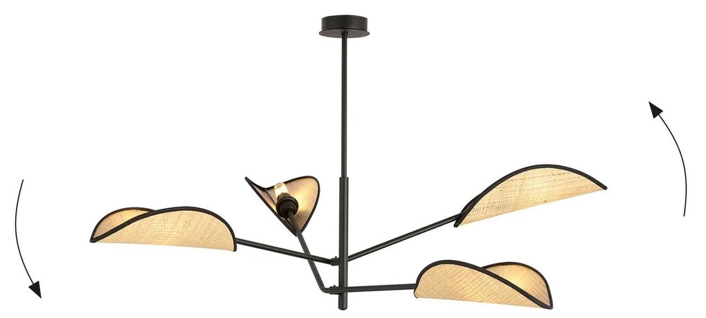EMIBIG LIGHTING Lampada a sospensione Vene, nero/effetto rattan, 4 luci