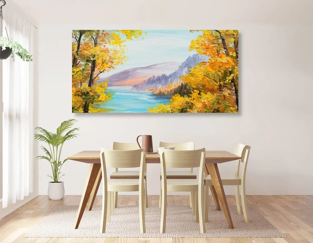 Quadro su tela – Dipinto a olio di un lago di montagna