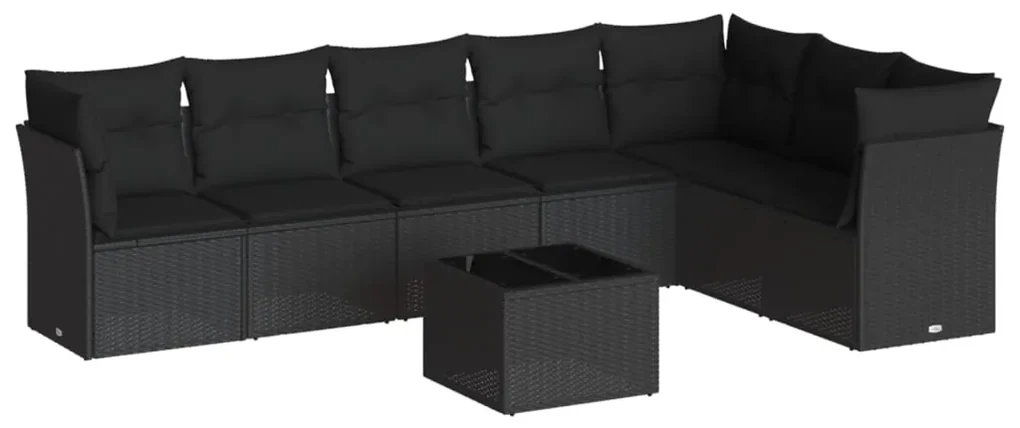 Set divani da giardino con cuscini 8 pz nero in polyrattan