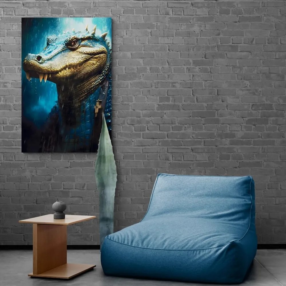 Quadro su tela – Coccodrillo blu-oro