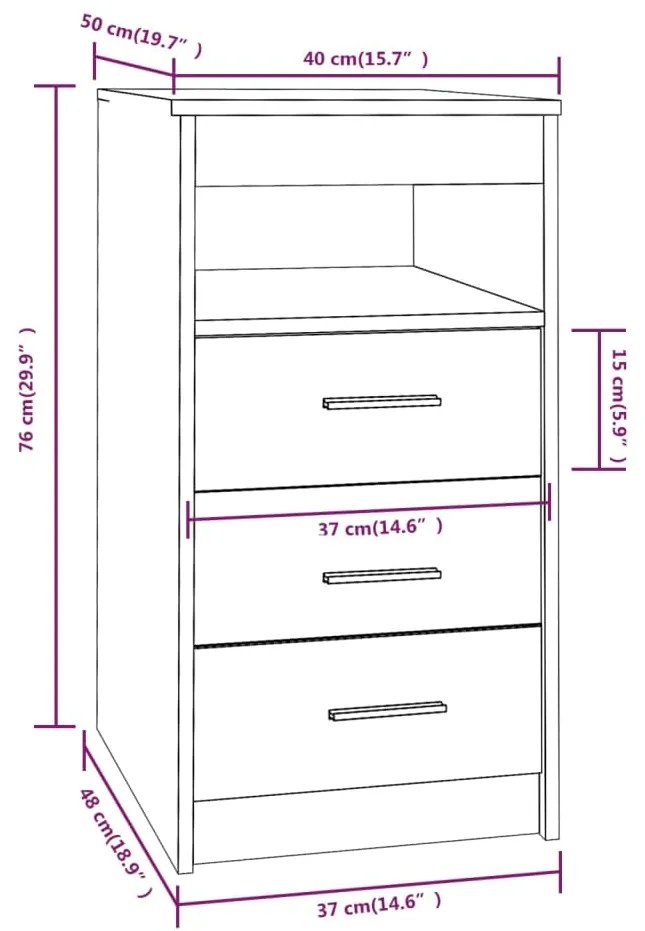 Cassettiera Grigio Sonoma 40x50x76 cm in Legno Multistrato