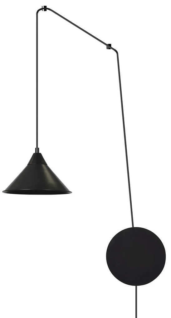 Sospensione Minimal 1 Luce Fujin In Acciao Nero E Paralume A Cono