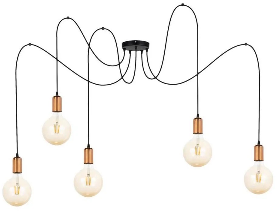 Lampadario a sospensione con filo MIROS 5xE27/60W/230V ragno nero/rame