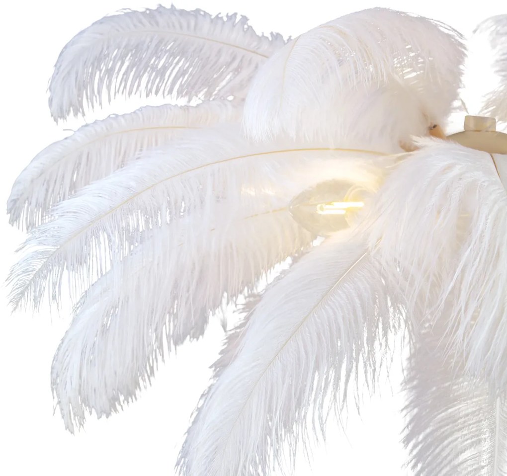 Lampada da terra Art Déco beige con piume bianche - Peahen