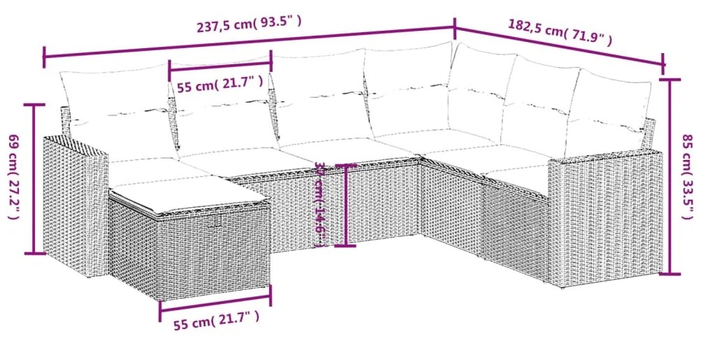 Set divani da giardino 7 pz con cuscini beige in polyrattan