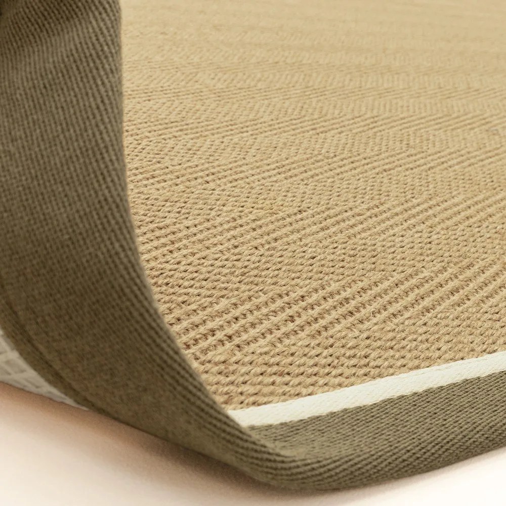 Tappeto in juta reversibile e tessuto a mano colore cachi e naturale 240x340 cm Bordo Herringbone Khaki - Asiatic Carpets