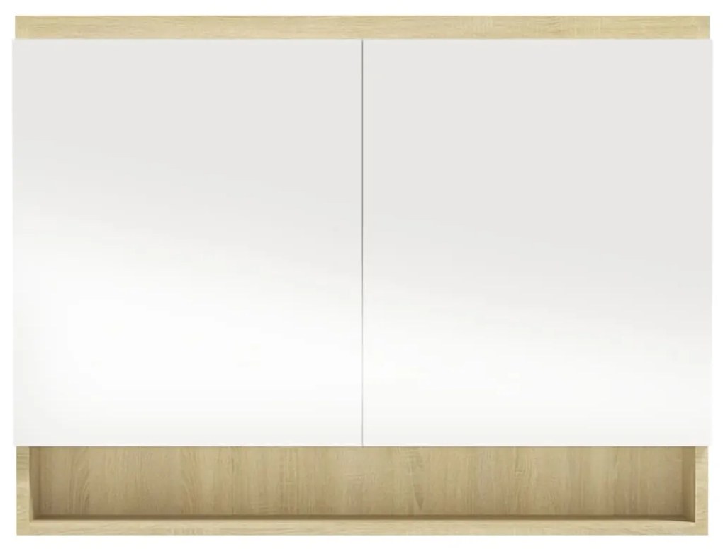 Armadietto bagno con specchio 80x15x60cm in mdf bianco e rovere