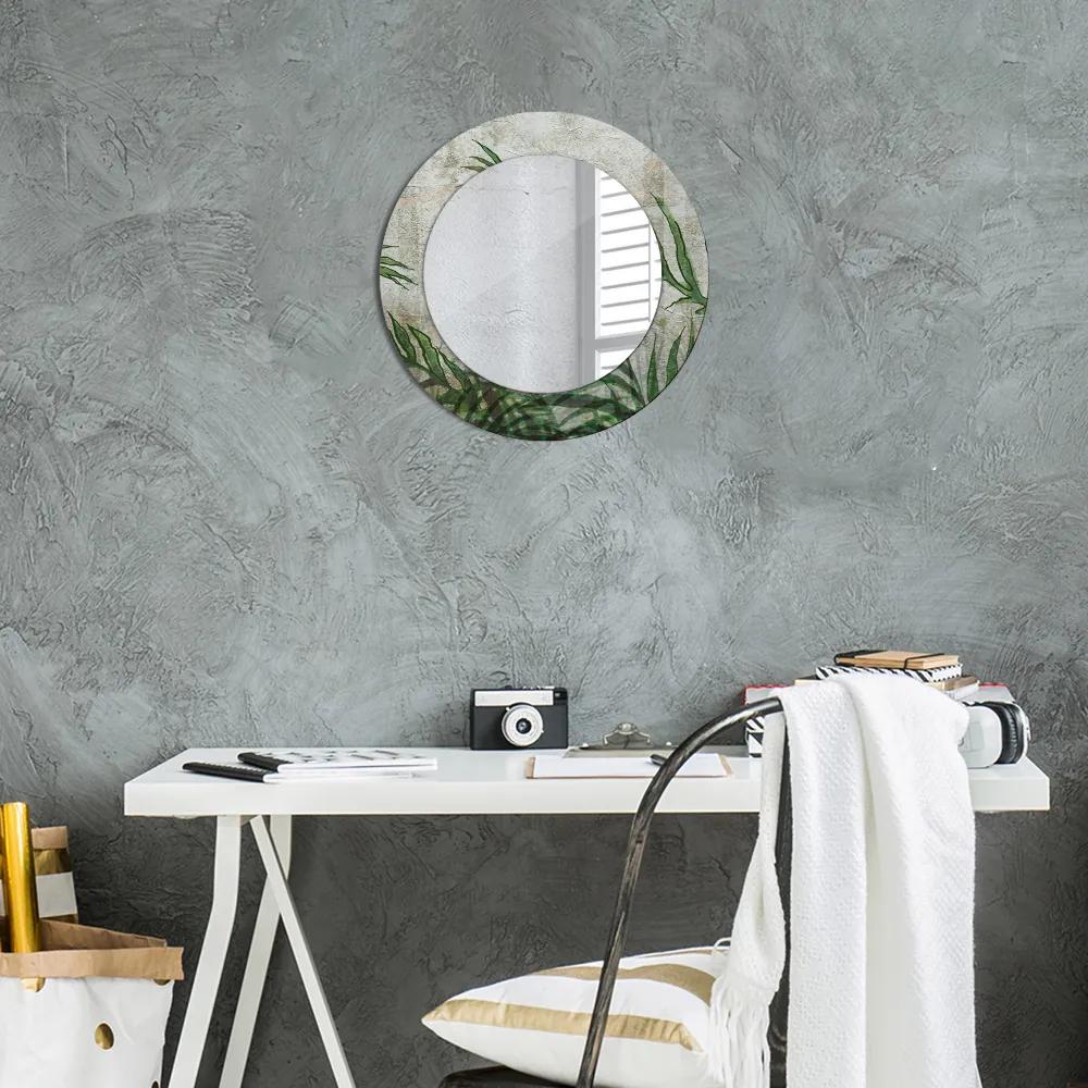 Specchio rotondo stampato Foglie di felce fi 50 cm