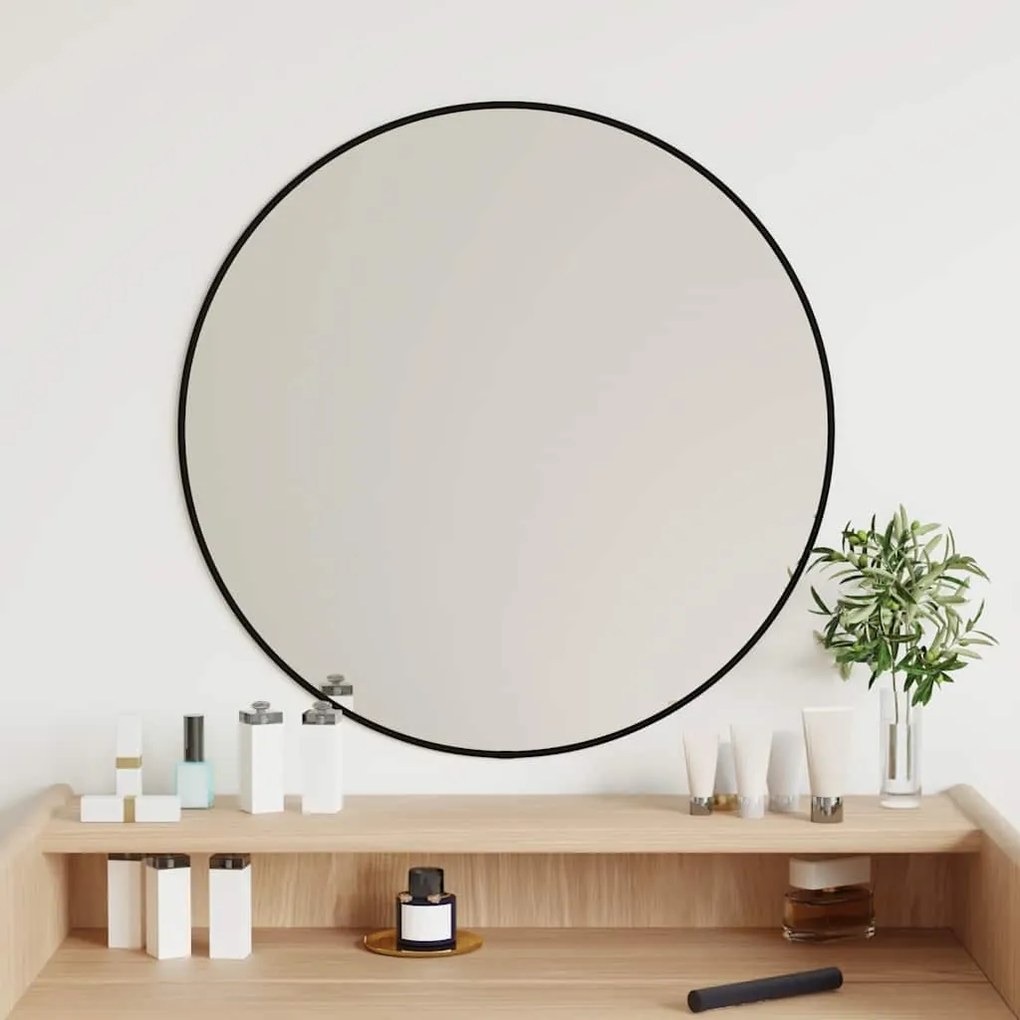 Specchio da Parete Rotondo con Cornice Elegante per Arredamento Interni, Ø 60 cm / Nero