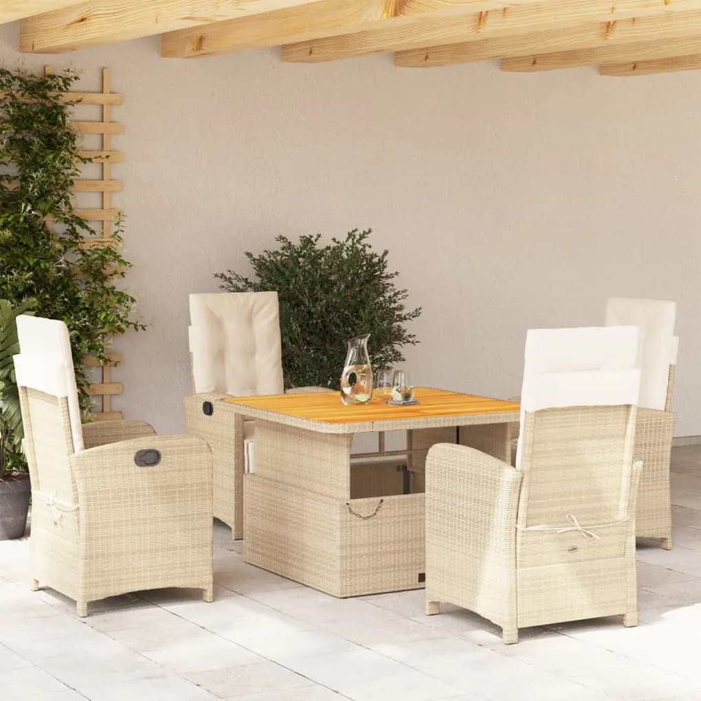 Set da pranzo da giardino 5 pz con cuscini beige in polyrattan