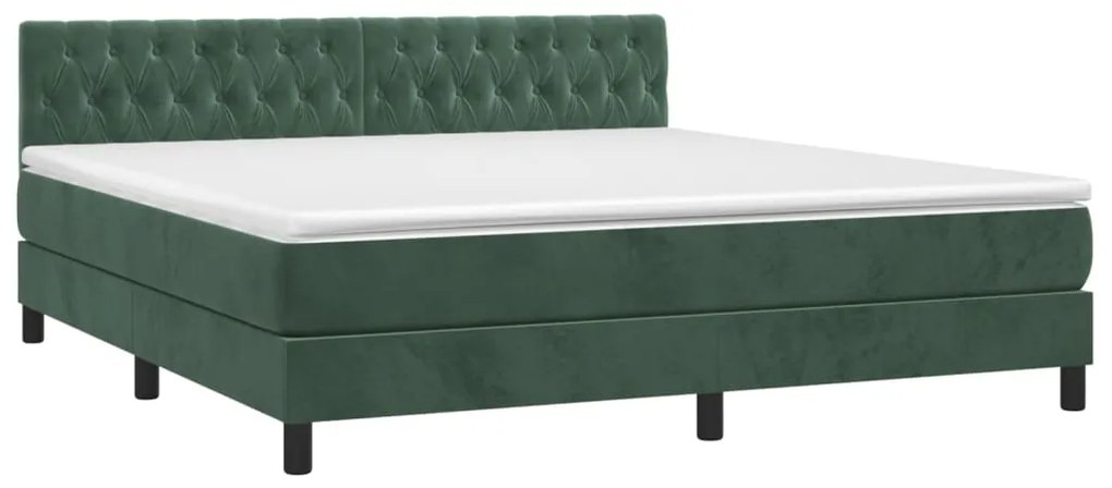 Letto a Molle con Materasso e LED Verde Scuro 160x200cm Velluto