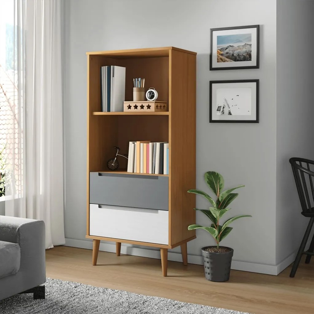 Libreria Molde Marrone 60x35x133,5 Cm İn Legno Massello Di Pino /