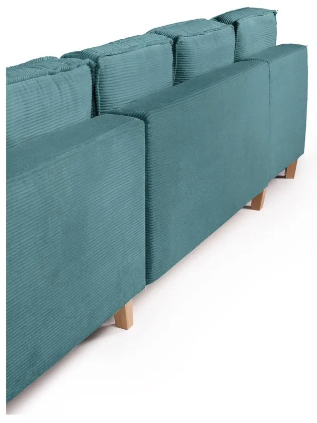 Divano angolare turchese allungabile (con penisola a destra/a forma di "U") con rivestimento in velluto a coste Tori – Bonami Selection