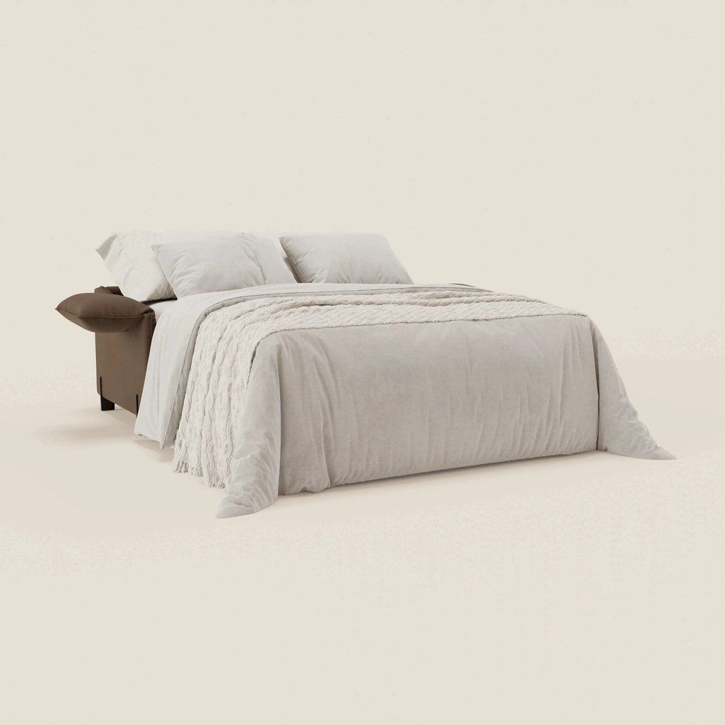 Primula divano letto con materasso alto 18 cm - braccioli mobili e tessuto smacchiabile T05 marrone