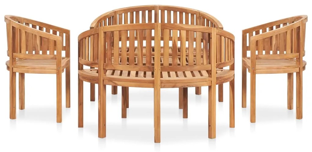 Set salotto da giardino 5 pz design curvo in massello di teak