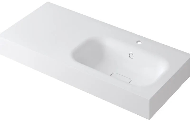 Lavabo integrale a destra rettangolare L 100.5 x H 15 x P 46 cm in resina bianco