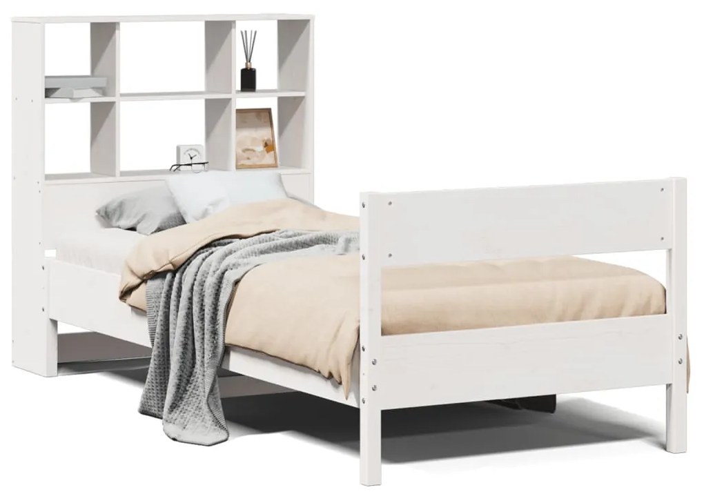 Letto libreria senza materasso bianco 100x200 cm legno di pino