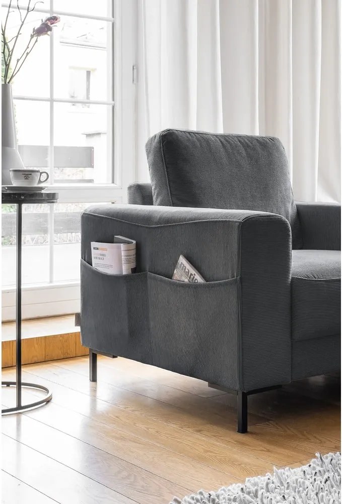 Poltrona in velluto a coste grigio scuro Lofty Lilly - Miuform