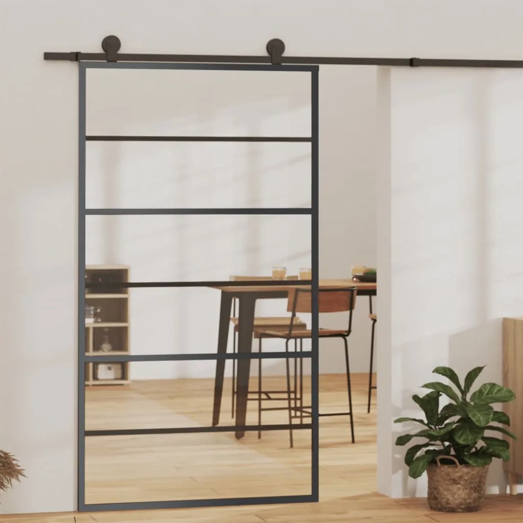 Porta Scorrevole İn Vetro Esg E Alluminio 102x205 Cm Nera /