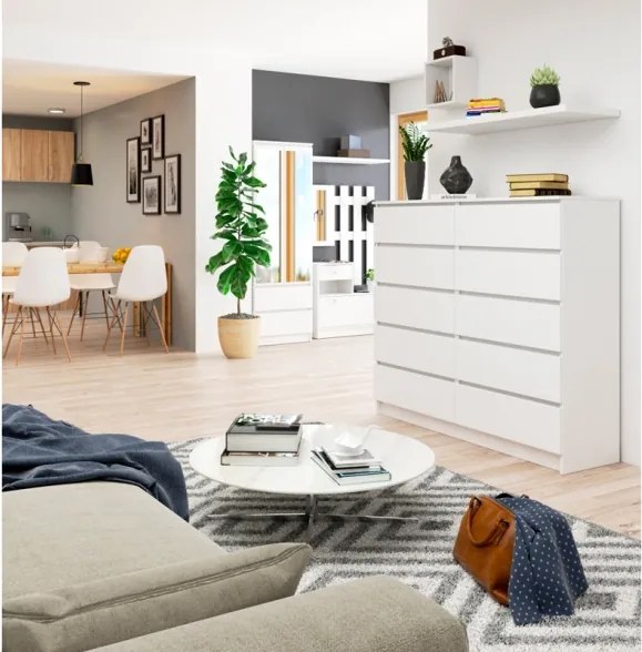 Cassettiera Credenza 140x40x120 Cm 10 Cassetti Artika Bianco Opaco