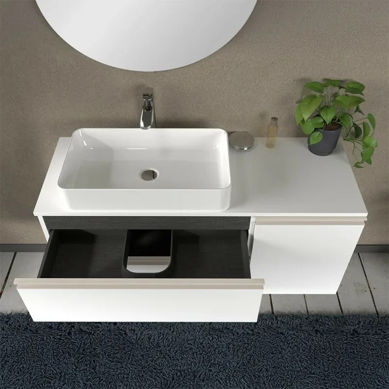 Mobile bagno sospeso 120 cm bianco opaco con anta e cassetti Master