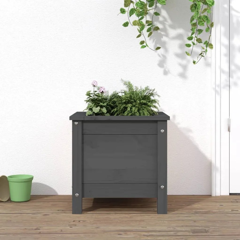 Fioriera Da Giardino Grigia 40x40x39 Cm Legno Massello Di Pino /